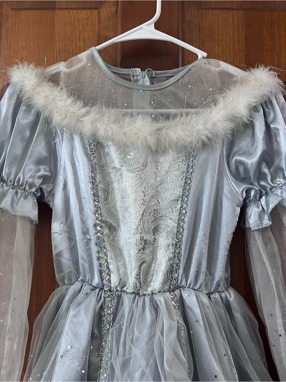 Silver Ice Princess Costume Dress Glitter Tulle Faux Fur Halloween BEAUTIFUL